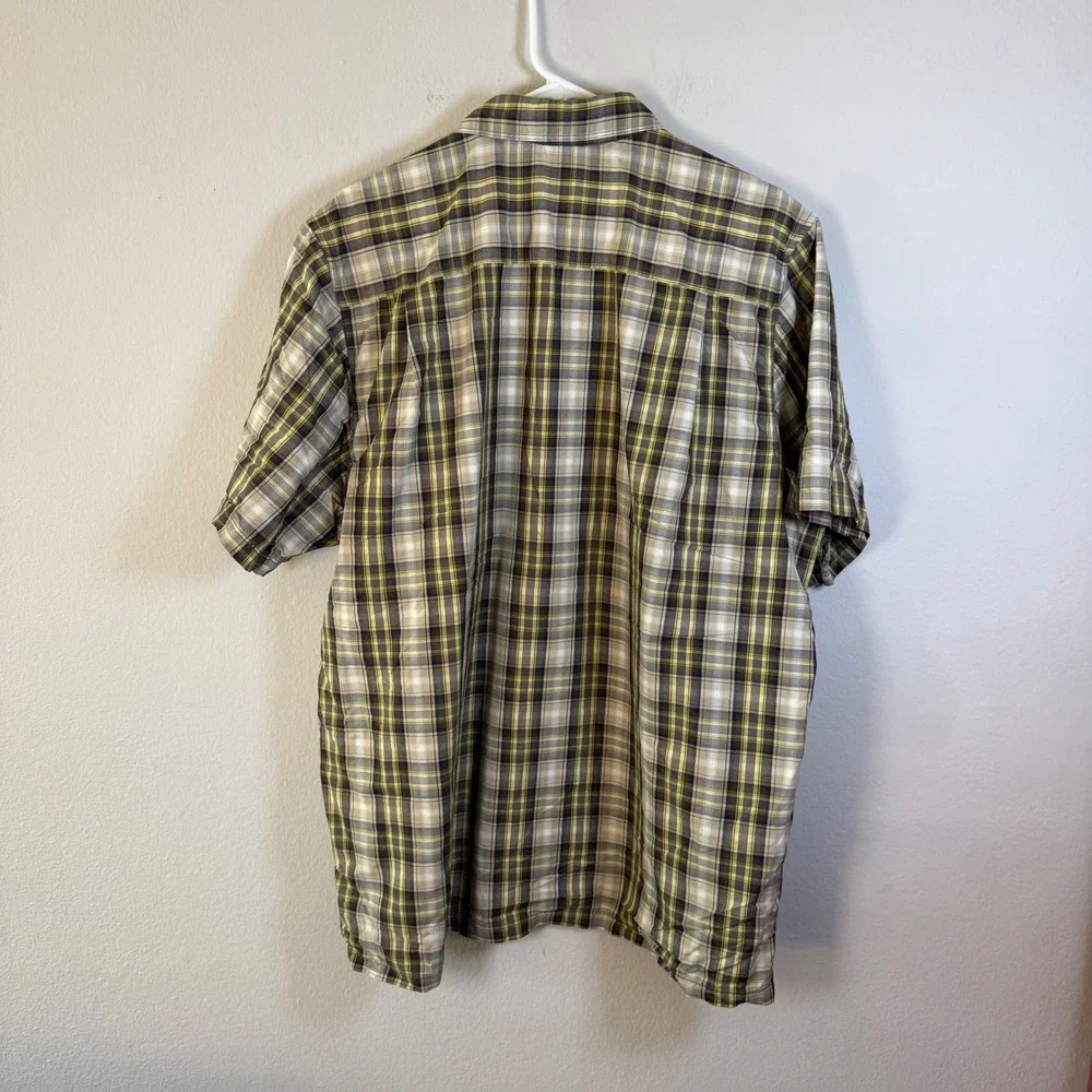 The North Face Mens XL Short Sleeve Plaid Button Down Hiking‎ Shirt Yellow Brown